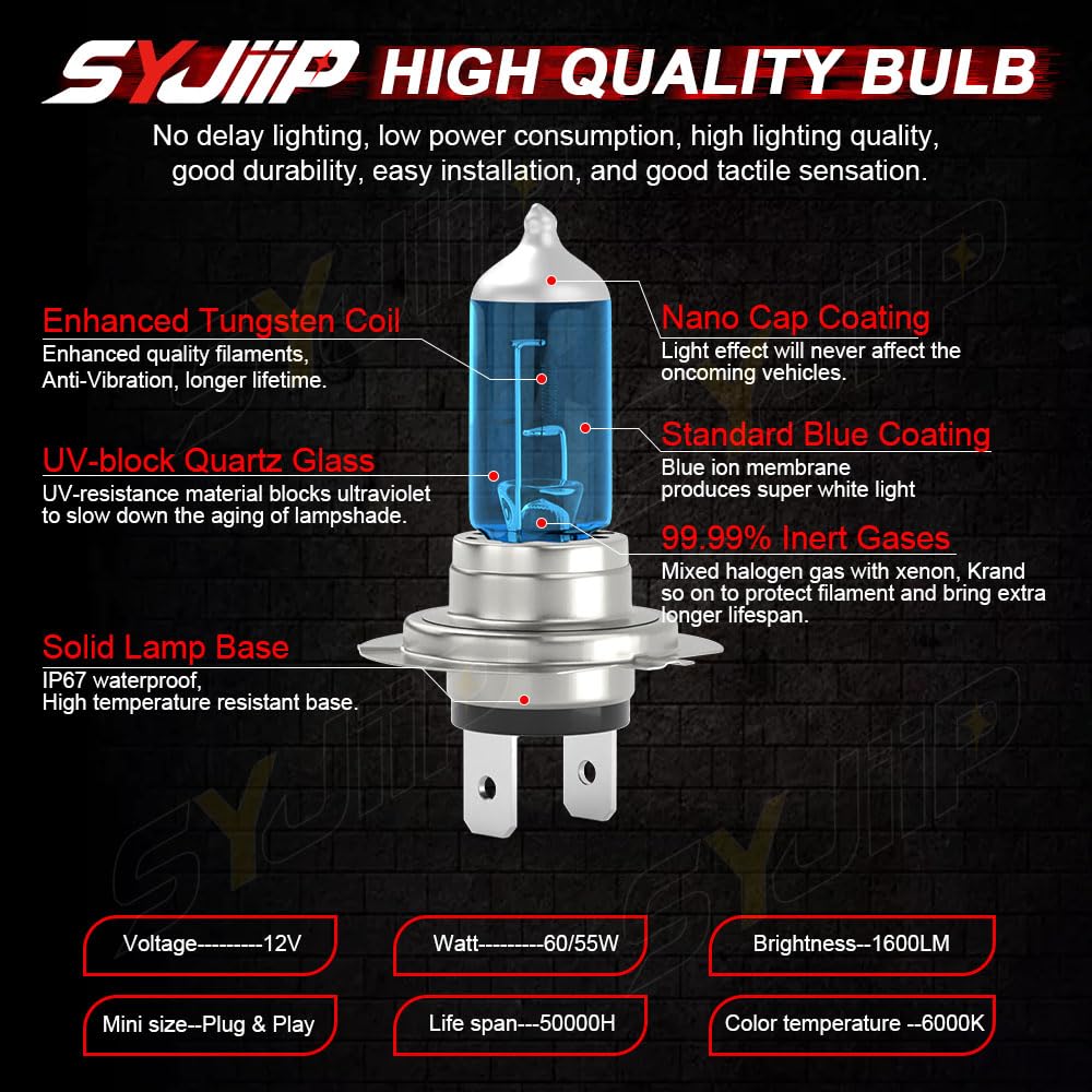 SYJIIP Halogen Headlight Bulbs H7 H11, 6000K White, 300% Brightness, High Low Beam, Compatible with Chevy Traverse 2013-2018,
