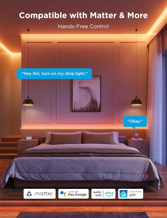 Govee COB LED Strip Light Pro, LED Lights for Bedroom Compatible with Alexa, Google Assistant and Matter, RGBICW Light with Warm White, Smart Strip Light, Color Changing, for Cabinet, 16.4ft