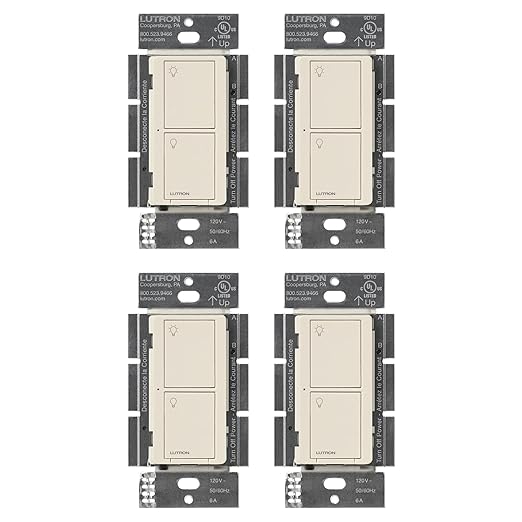Lutron Caseta Original Smart Light Switch (Lutron Smart Hub Required), for Home, LED, and Fans, 6 Amp, Single-Pole/3-Way, Neutral Required, PD-6ANS-LA-4-Pack, Light Almond, 4 Pack