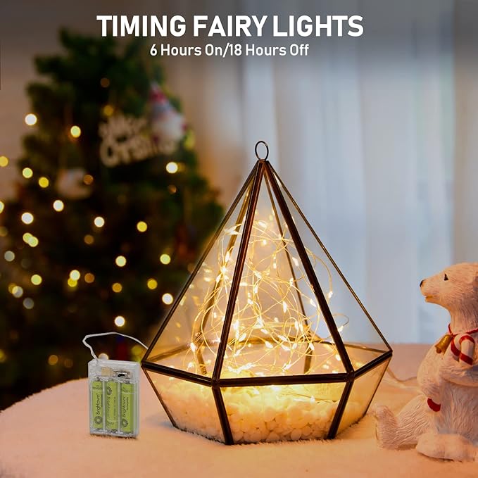 Minetom Fairy Lights Battery Operated, 8 Pack 7 FT 20 LED String Lights with Timer, Waterproof Silver Wire Christmas Fairy Light for Bedroom Party Wedding Decorations, Warm White