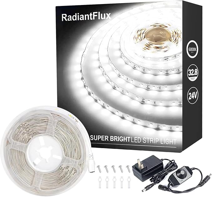 Small Led Light Strip, 12V Updated 24V Dimmable Cuttable LED Lights Strip, 32.8ft 600Leds, Super Bright LED Tape Lights for Living Room, Bedroom, Kitchen, Vanity Mirro,Flexible LED Light Strips