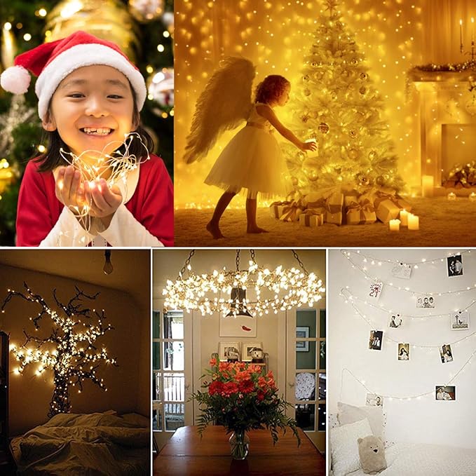 Decute 300LED Christmas Tree String Lights 99FT Silver Wire Warm White Dimmable with Remote Control, UL Cerficated Plug in Fairy Lights Decorative for Party Wedding Indoor Outdoor
