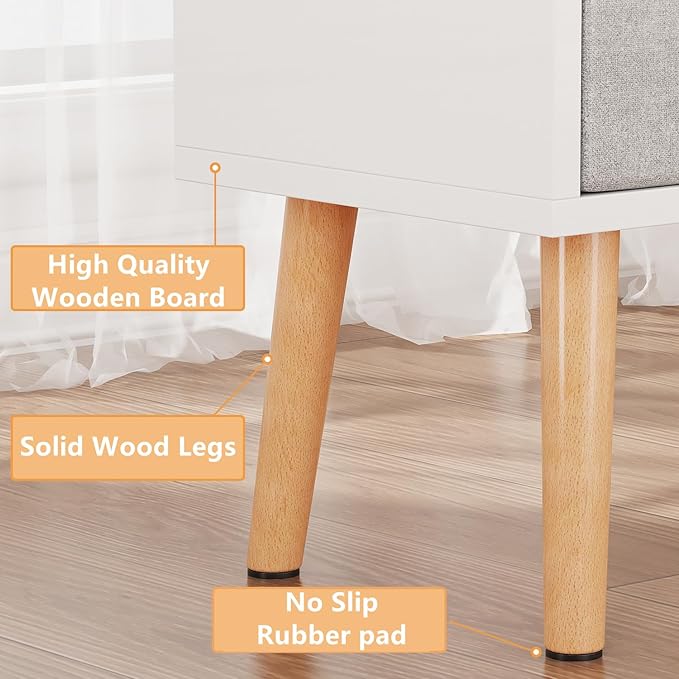 LUCKNOCK White Night Stand with Drawer, Mid Century Modern Bedside Table, Sturdy Wood Nightstand with Open Storage Shelf, Small Bedside Table for Bedroom, Kids Room & Small Spaces.