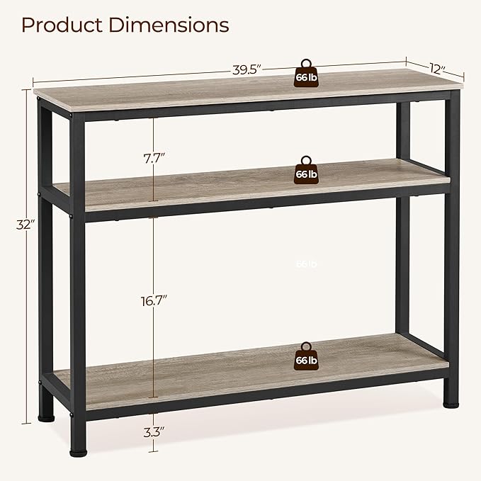 Yaheetech Entryway Table with Storage Shelves, 40 Inch Console Table with Metal Frame, Wood Behind Couch Sofa Tables for Entryway, Living Room, Gray