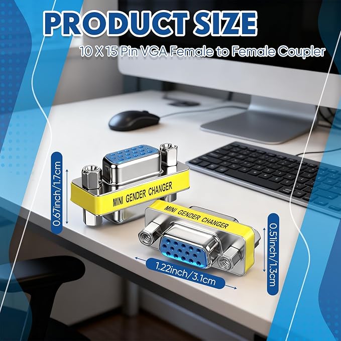 Kingdder 10 Pcs HD15 Mini Gender Changer VGA Female to Female Adapter HD15 Adapter VGA Cable Extender for PC Computer Data Transfer