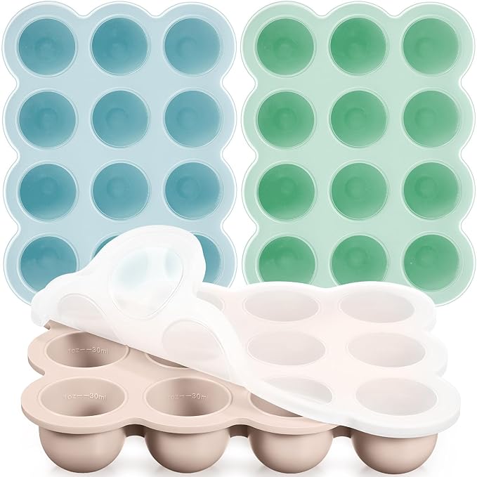 3 Pcs Baby Food Storage Container 12 Cup Silicone Baby Food Freezer Tray with Lid Stackable Reusable Silicone Freezer Tray for Food Vegetable Fruit Puree and Breast Milk(Colorful)