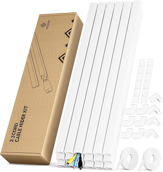 283in Medium Cord Hider, Wire Covers for 2-3 Cords on Wall, Paintable Cable Raceway, Cord Hider Kit, Max for 3 Small Cords for Home and Office, W0.94in H0.55in