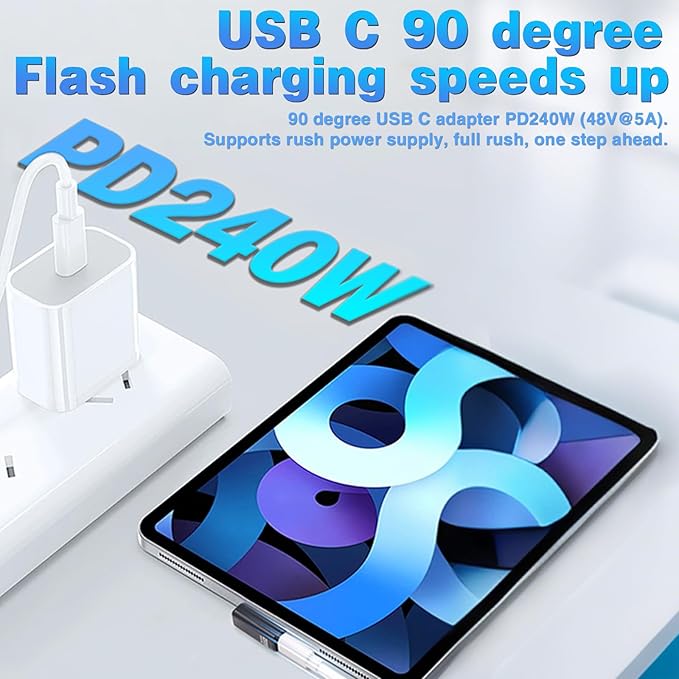 Duttek 80Gbps USB C 90 Degree Adapter, 240W PD Right Angle USB C Male to Female Adapter Support 8K@60Hz, 90 Degree Type C Extension Converter for Thunderbolt 5/4, iPhone 16, Steam Deck, 3 Pack