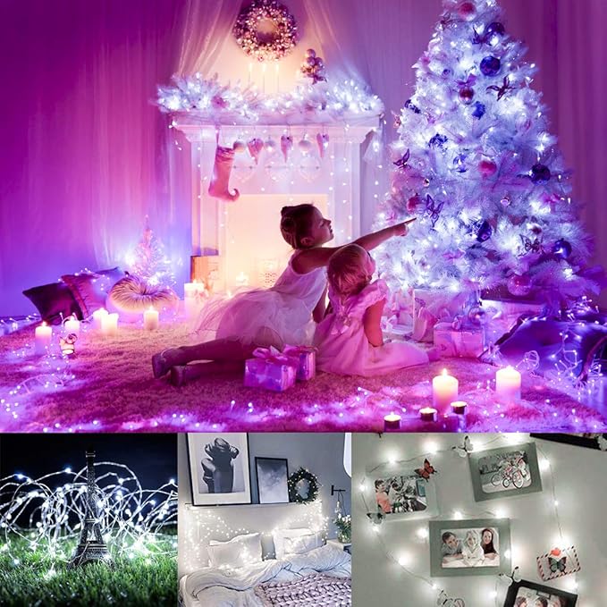 Decute 500LED 164ft Fairy String Lights Cool White Christmas Light Silver Wire w/Remote, Firefly Lights Starry Light for DIY Christmas Tree Costume Wedding Party Table Centerpiece Decor