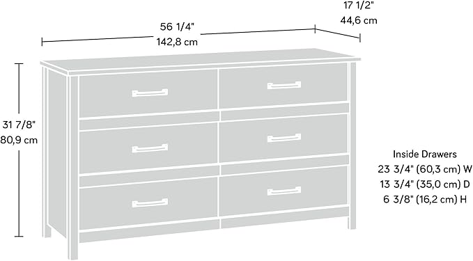 Sauder Cannery Bridge 6 Drawer Dresser Bedroom Dresser Chest of Drawers Wooden, in Sindoori Mango