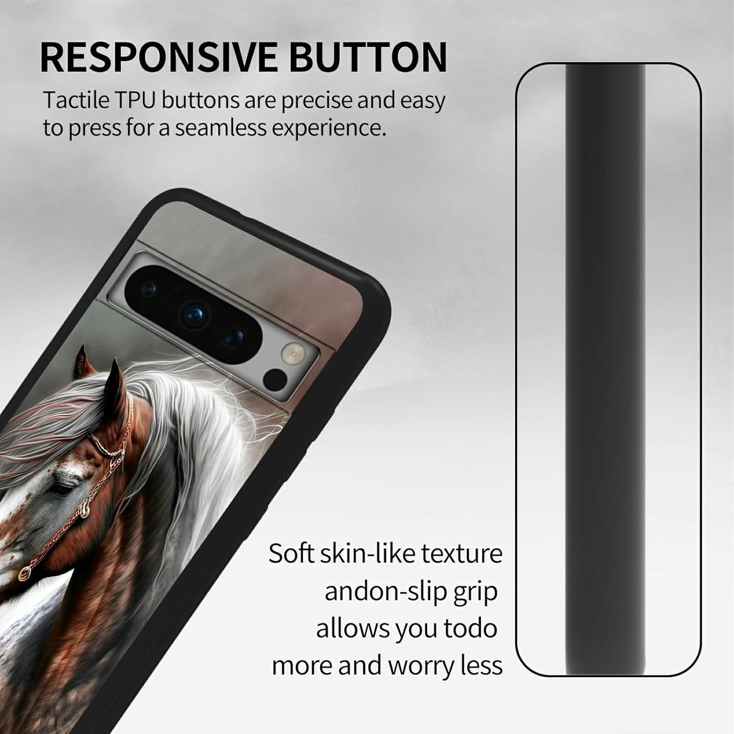 Horse Phone Case for Google Pixel 8 Pro, Slim Black Soft TPU Shockproof Protective Case