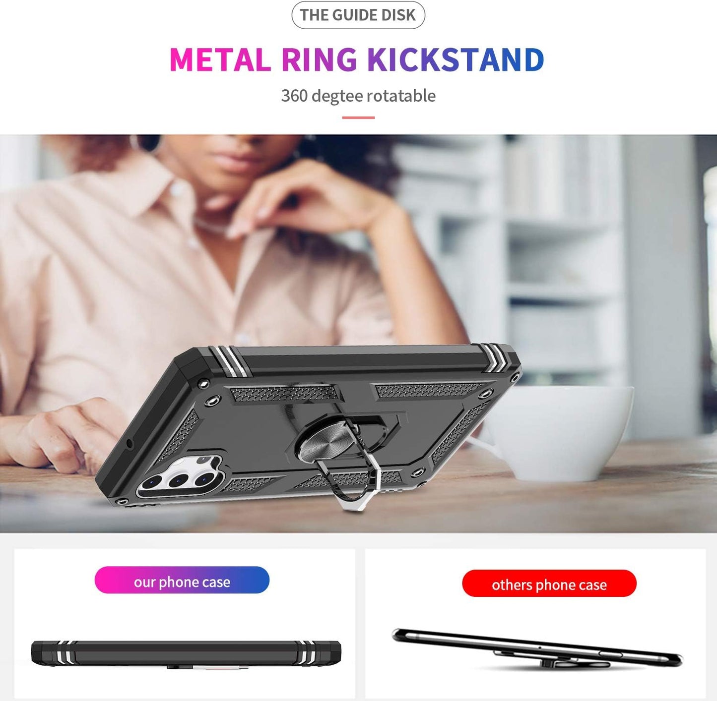 LeYi Samsung Galaxy A32 5G Phone Case, [2 Pack] Tempered Glass Screen Protector, Military-Grade Ring Kickstand Case