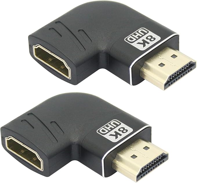 2Pcs Right Angle 8K HDMI Adapter, Left Angle HDMI Male to Female Connector, Gold Plated, Supporting 8K@60Hz, 4K@120Hz, Suitable for Laptops, PC, Projectors, etc