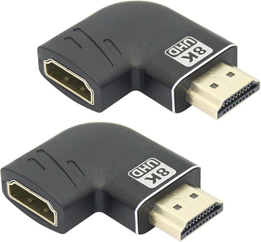 2Pcs Right Angle 8K HDMI Adapter, Left Angle HDMI Male to Female Connector, Gold Plated, Supporting 8K@60Hz, 4K@120Hz, Suitable for Laptops, PC, Projectors, etc