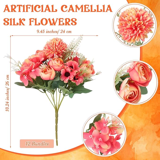 Tigeen 12 Bundles Peonies Artificial Flowers Faux Roses Silk Flowers Hydrangea Artificial Bouquet for Wedding Table Centerpiece Floral Vase Home Office Bridal Decor (Watermelon Red)