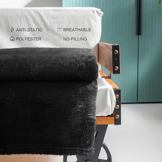 Exclusivo Mezcla Plush Fuzzy Fleece Throw Blanket Extra Large, Super Soft, Fluffy and Warm Blankets for Couch, Bed, Suitable for All Seasons (50x70 Inches, Black)