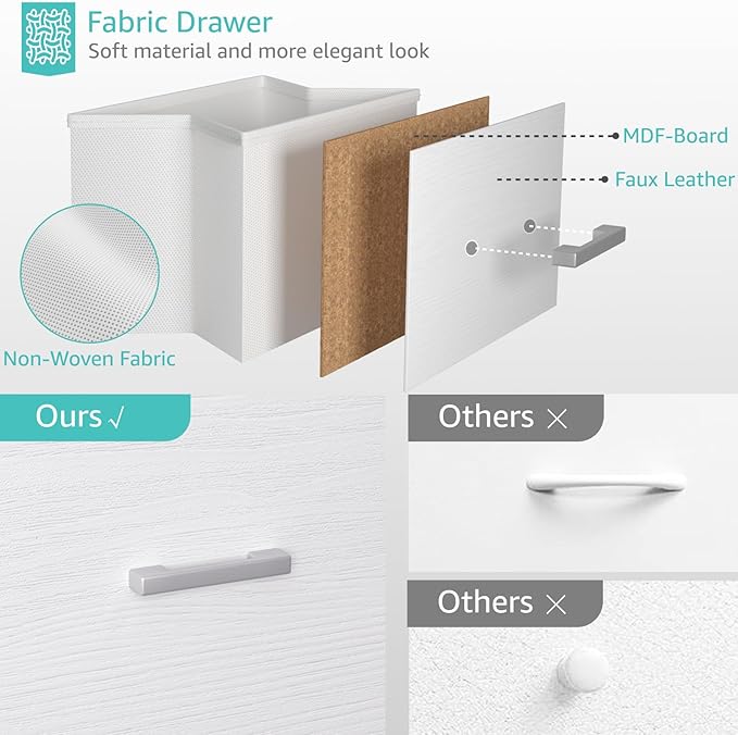 BOLUO White Dresser for Bedroom 8 Drawer,Wide Dresser TV Stand for 50" TV Dressers & Chests of Drawers Fabric Dresser for Closet Modern