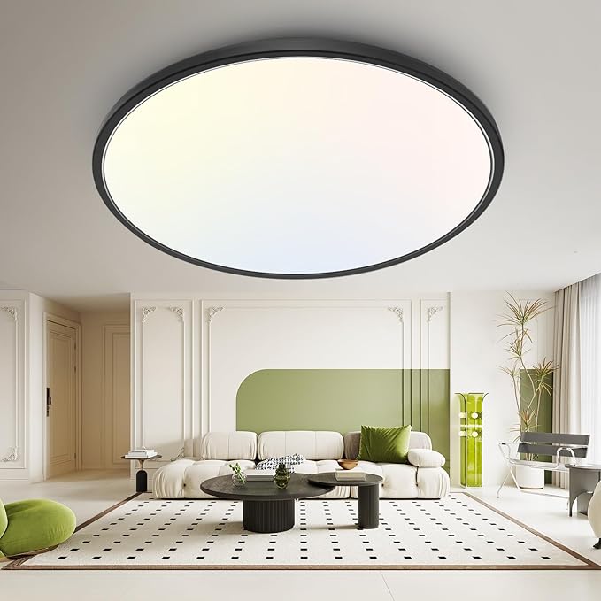 hepside 15.8INCH Big Dimmable Flush Mount Ceiling Light Fixture Black, 3CCT 3000/4500/6000K Ceiling Lamp, 36W 4200LM Super Bright Low Profile Light for Bedroom, Kitchen, Bathroom, Hallway
