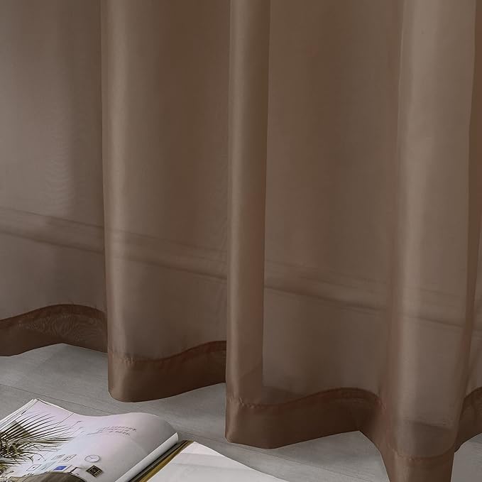 DUALIFE Dark Brown Sheer Curtains Voile Panels Drapes Grommet Curtain Sheers for Living Room 45 inch Length Transparent Bedroom Light Filtering Window Treatments 2 Panels 52x45 Chocolate Brown