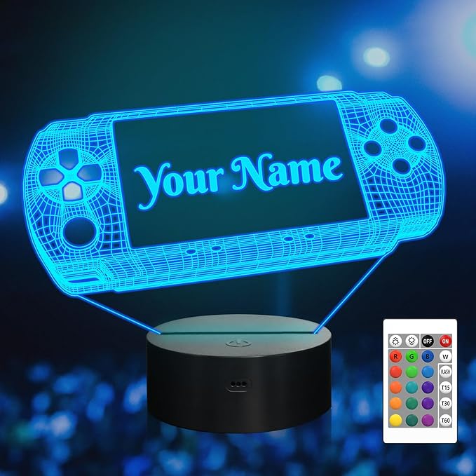 Attivolife Personalized 3D Game Theme Night Light, Table Desk Lamp Engraved Name Letter, Multicolor Custom LED Best Home Decor Birthday Christmas Gifts Toys for Boys Girls Kids
