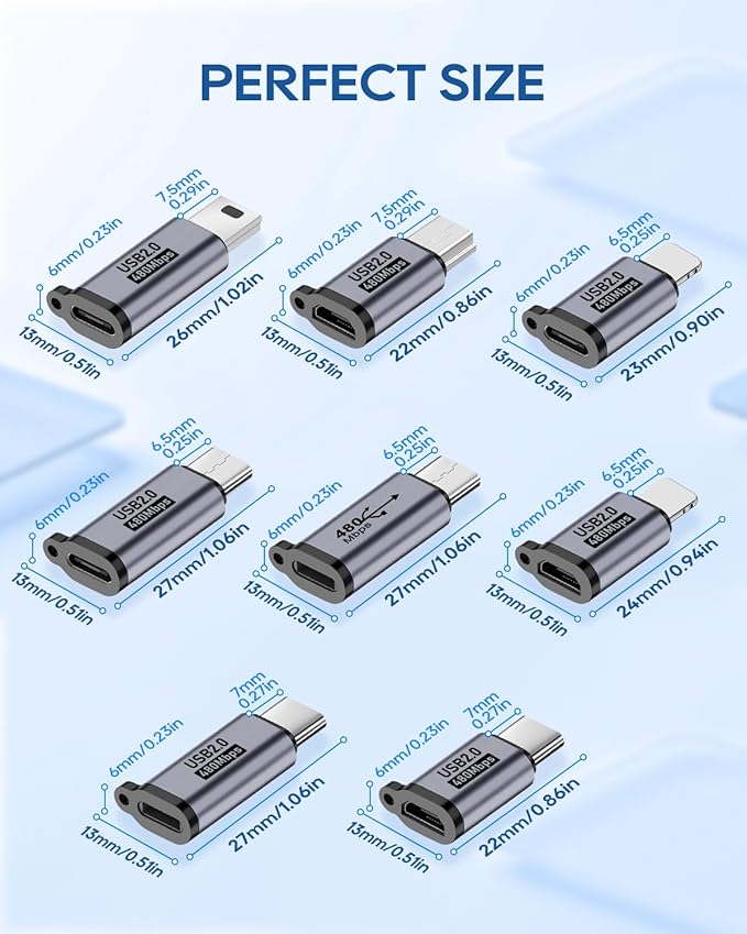 UCEC 8-Pack USB Adapter Kit, USB Adapters for Multiple Devices, USB C/Lighting to Micro USB, Type C/Micro USB to Lighting, Micro USB/Lighting to USB C, USB C/Micro USB to Mini USB Adapter