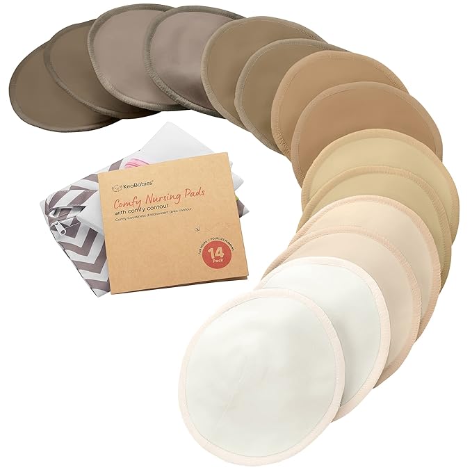 Organic Nursing Pads - 14 Washable Viscose Derived from Bamboo Breastfeeding Pads, Wash Bag, Reusable Breast Pads for Breastfeeding, Nipple Pads for Breastfeeding Essentials(Coffee, L 4.8")