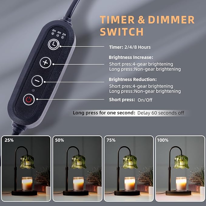 Candle Warmer Lamp with Timer: Heater Lamp for Scented Wax Elegant Home Decor Modern Home Decor Table Lights Green