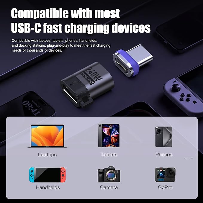 USB C Magnetic Adapter 240W(2Pack), Can Be Type C Cable Into Magnetic USB C Charging Cable, Magnetic Type C Adapter PD3.1 Fast Charging for iPhone/Xiaomi/iPad Pro/Rog Ally/Tablet, Stright