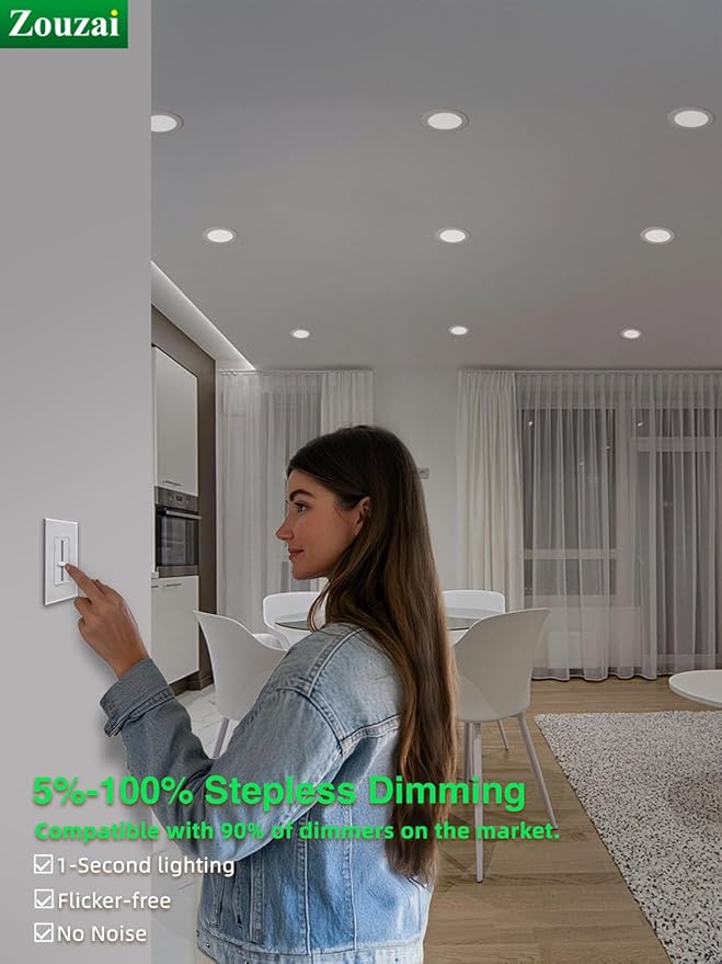 zouzai 12 Pack 4 Inch 6000K Ultra-Thin LED Recessed Light with Junction Box, 9W 810lm Dimmable,Ra>85 High Brightness - ETL an Energy Star Certified