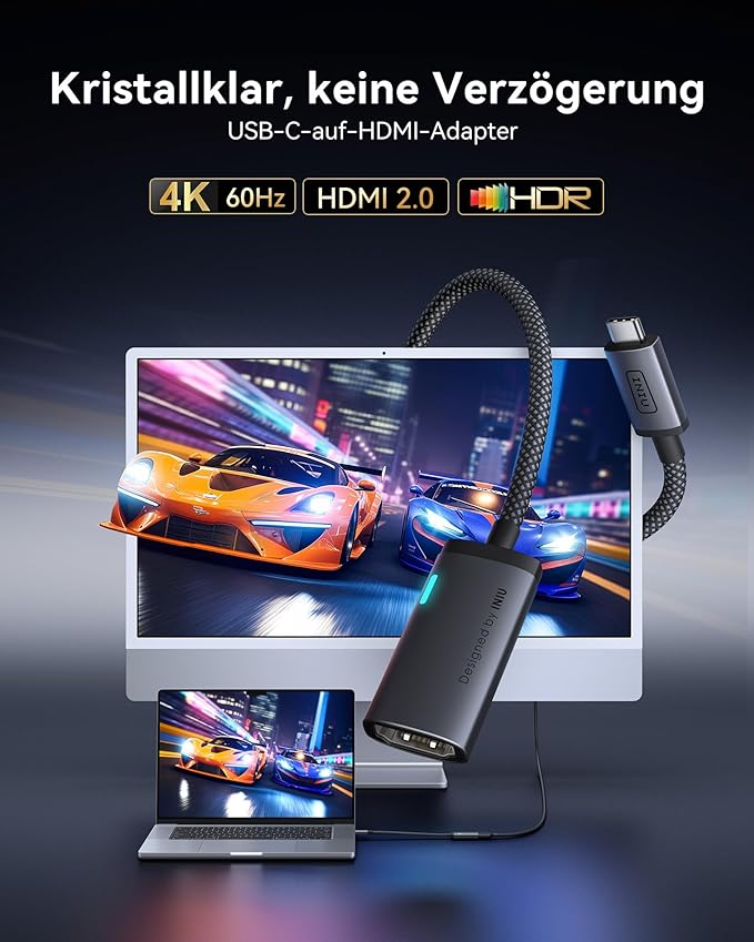 INIU USB C to HDMI Adapter (4K@60Hz), USB-C Adapter (4K HDMI), for MacBook Pro, MacBook Air, iPad Pro, iMac, iPhone 17 16 Pro Max, Pixelbook, Surface Pro, Dell, XPS, Galaxy, White