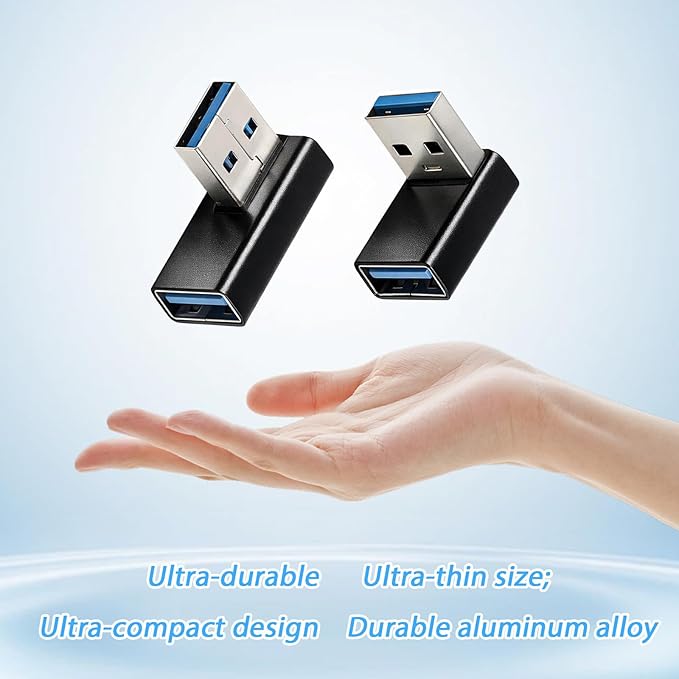 4 Pack 90 Degree USB 3.0 Adapter, USB Extender Connector Adapter Up and Down Angle, Left and Right Angle USBs A Male to Female Converter Extender for PC, Laptop, Mouse, Keyboard