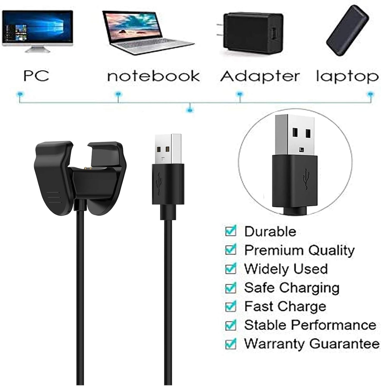 FitTurn Charger for Oppo Band Activity Fitness Tracker, 3.3ft USB Charger Adapter Charge Cord Dock, Black