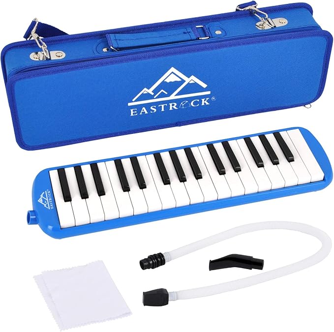 EastRock 32 Key Melodica Instrument Keyboard Soprano Piano Style with Mouthpiece Tube Sets and Carrying Bag for Beginners Adults Gift Blue