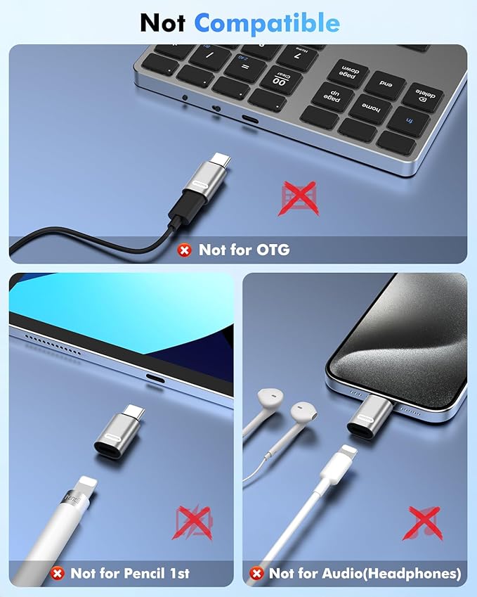 MoKo Lightning to USB C Adapter for iPhone 17 Air 16 15 Pro Max Plus, Galaxy S25 S24 S23, iPad Pro/Air, 2 Pack USB-C to Lightning Adapter for Fast Charging/Data Transfer, Not for Audio/OTG, Silver PD