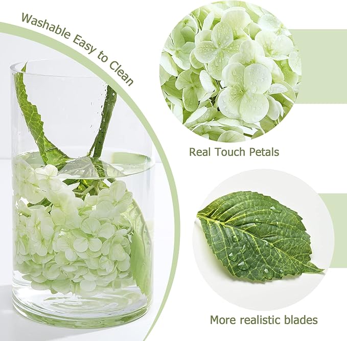 Waipfaru 21" Real Touch Hydrangea Artificial Flowers with Long Stem & Leaves, Full Latex Faux Hydrangea Flowers for Home Decor Party Floral Arrangements Wedding Bouquets Centerpieces, Green 3Pcs