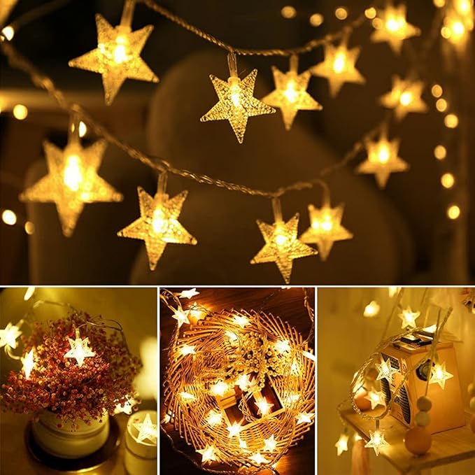 Star String Lights 10Ft 20 LED Fairy Lights Battery Operated Waterproof Indoor Outdoor Twinkle Christmas Lights for Bedroom Party Wedding Xmas Tree Decoration (Warm White)