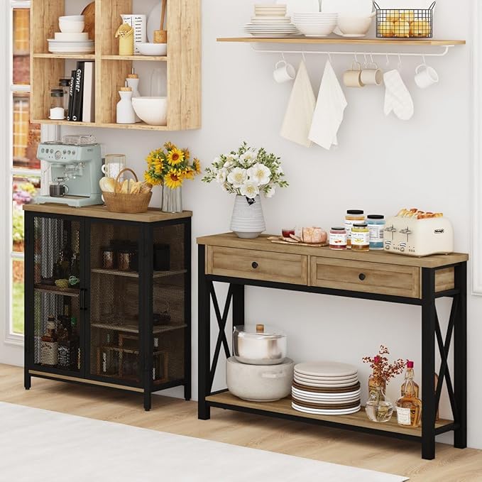 BON AUGURE Entryway Table with Drawers, Sofa Table with Storage, Couch Tables Behind Sofa for Living Room, Foyer Tables for Hallway, Entry, Front Door (Vintage Oak, 47 Inch)