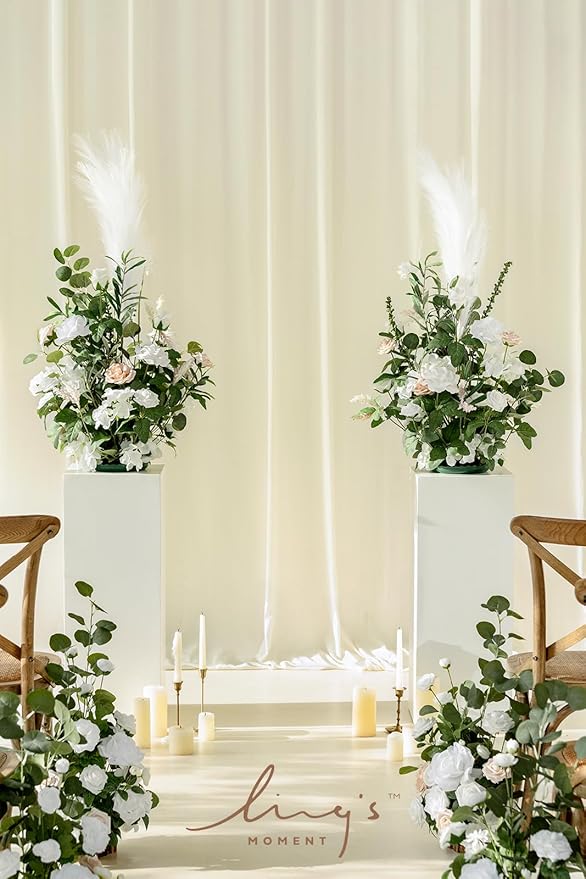 Ling's Moment 41" Tall Free Standing Artificial Flowers Arrangements 2 pcs, Wedding Arch Altar Stage Decorations White Sage for Spring Ceremony Reception Rose Fake Floral Party Outdoor Garden Decor