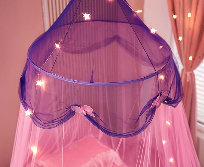 Bed Canopy with Lights,Bed Canopy for Girls Canopy Bed Curtains Girls Bedroom Decor for Twin to King Size Bed (Purple and Pink)