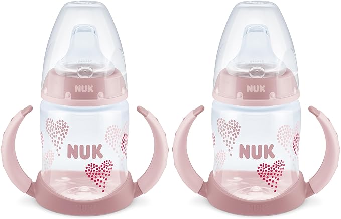 NUK Learner Cup, 5 Oz, Pack of 2, Pink Hearts, Soft Spout, Easy-Grip Handles, BPA Free, Spill Proof, Transition Sippy Cup