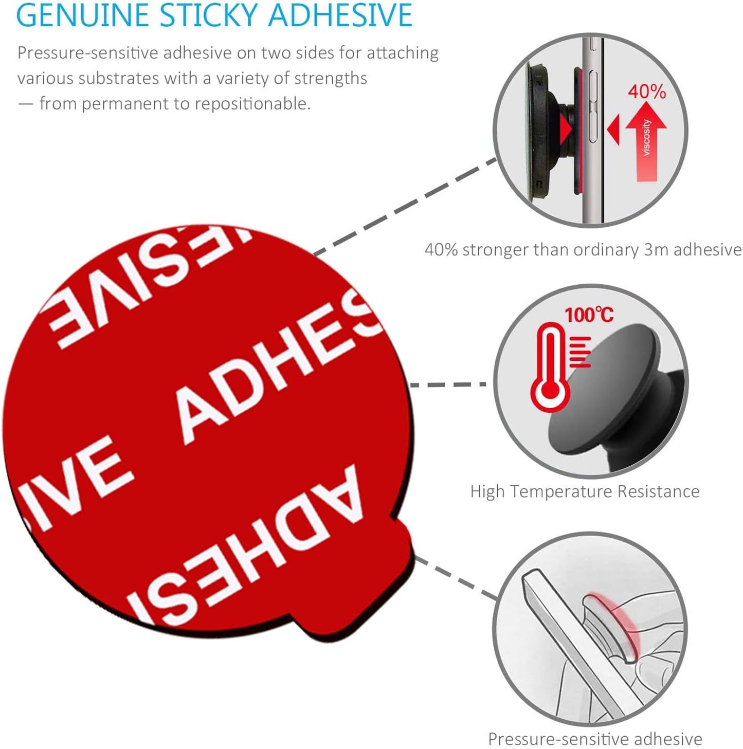 PKYAA 8 Pack Sticky Adhesive Compatible with Socket Base, Double-Sided Replacement Tape for Collapsible Grip & Stand