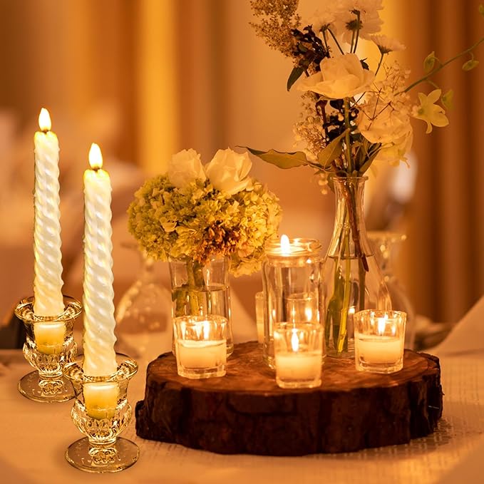 Foaincore 48 Pcs Candlestick Holders Bulk 2.5 Inch Taper Candle Holder for Table Centerpiece Thick Glass Ritual Candle Stand for Wedding Christmas Valentines Festival Party Decorations(Gold)