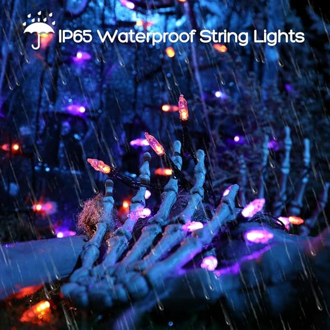 LYHOPE Orange Purple Halloween Lights Indoor, 2 Pack Total 66ft 200 LED Battery Halloween Light with 8 Mode, Timer, Waterproof Battery Operated String Lights for Home Tree Wreaths Party Holiday Decor