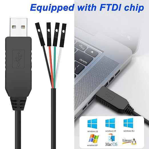 MEIRIYFA USB to TTL 5V 3.3V Serial Download Cable,USB to TTL TX RX VCC GND Pinout Signal 4 Pin Female Socket with Prolific FTDI Chip for Windows 10 8 7 XP Vista Android (3.3FT)