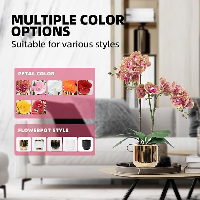 CXGS Orchids Artificial Flowers Real Touch Fake Flowers in Ceramic Pot 20" Purple Dapple Faux Orchid Plant Lifelike Silk Phalaenopsis for Centerpiece Hotel Home Indoor Decor