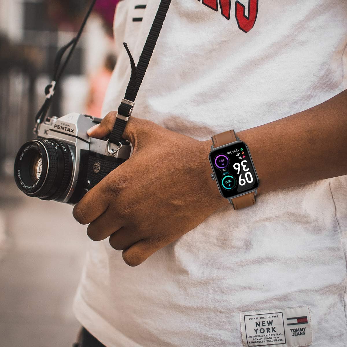 Lamshaw 22mm Leather Silicone Replacement Smartwatch Strap, Compatible for IDW13, IDW16, IDW19, TOOBUR, and More