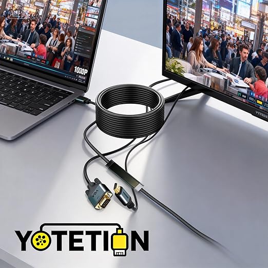 HDMI to VGA 30FT Cable with IC, Gold-Plated HDMI to VGA Compatible for Computer, Desktop, Laptop, PC, Monitor, Projector,HDTV, Raspberry Pi, Roku, Xbox and More, Green-Gray Aluminum Shell