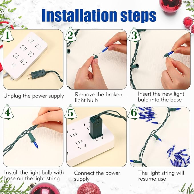 Mudder 200 Count 2.5V Christmas 50/100/150/200 Count Mini Incandescent Wire String Lights Replacement Bulbs Indoor/Outdoor Christmas Lights Decorations for Home Xmas Tree(Blue)