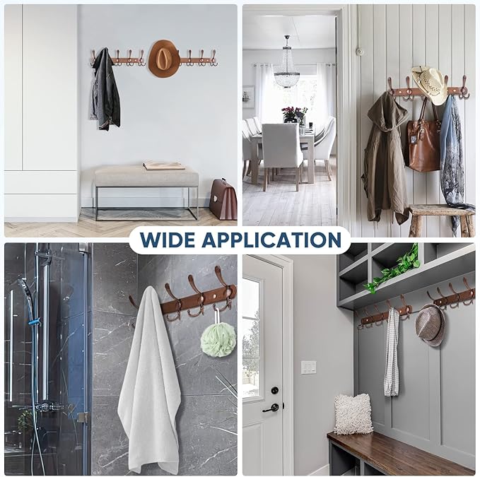 TICONN Wall Mounted Coat Rack, Five Heavy Duty Tri Hooks All Metal Construction for Jacket Coat Hat in Mudroom Entryway (Antique Bronze, 2-Pack)