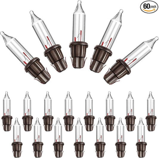 Mudder 60Count 2.5V Christmas 50/100/150/200 Count Mini Incandescent Wire String Lights Replacement Bulbs Indoor/Outdoor Christmas Lights Decor for Home Xmas Tree (Brown Base with Warm White Bulb)